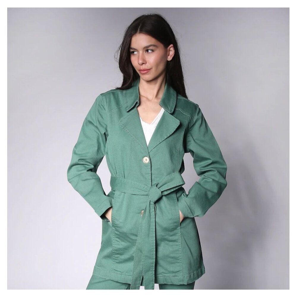 Diane Gilman Women's City Trench Coat Jacket Size XL Green Classic Fisherman